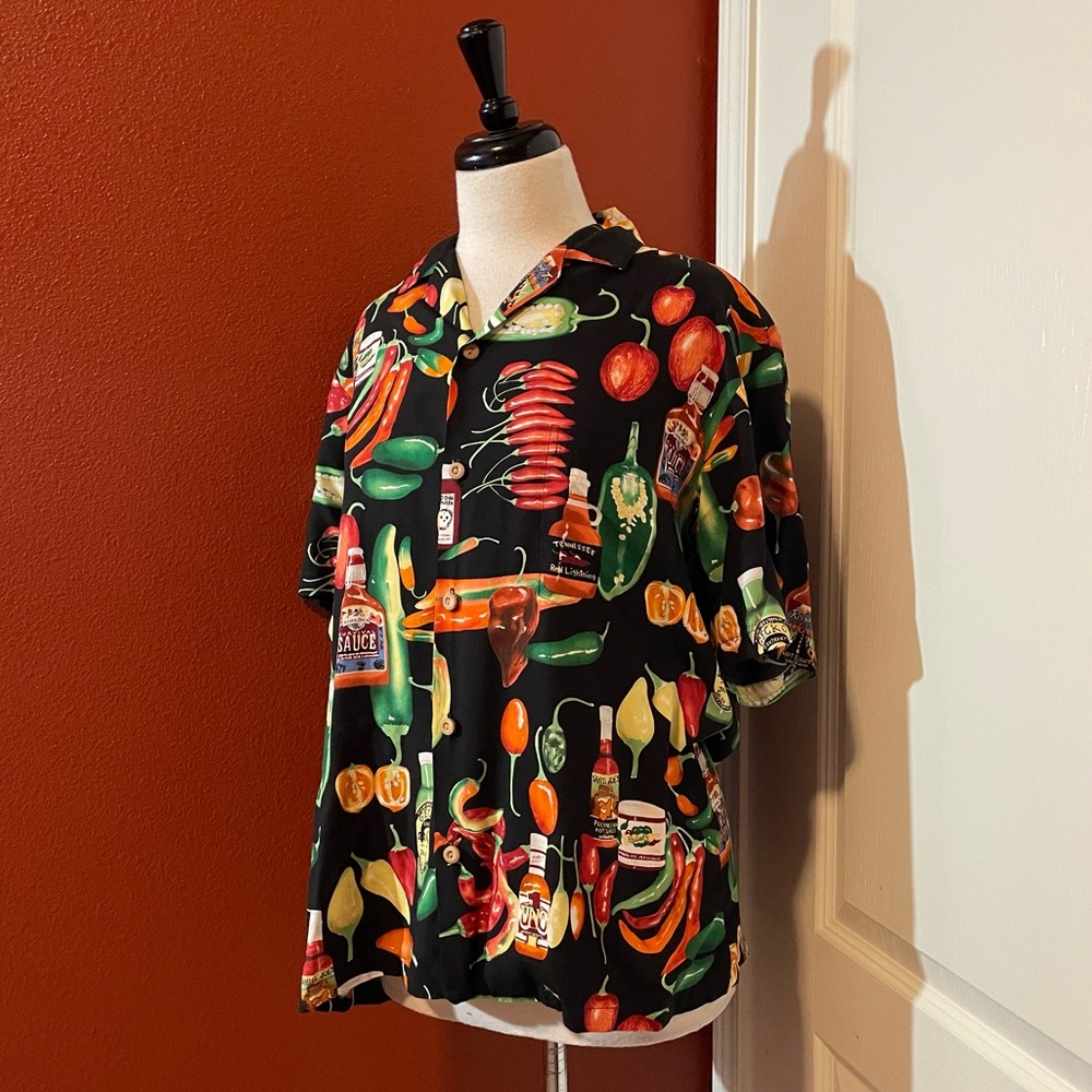 Paradise Found Men’s Vintage Hot Sauce Button‎ Down Short Sleeve Camp Shirt